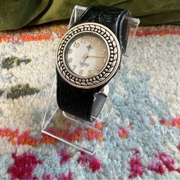 Saddle River Women's Tooled Leather & Silver Cuff Watch - Picture 2 of 7